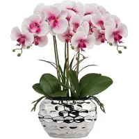 Unyqoos : Orchidée artificielle (Phalaenopsis), réaliste, 44 cm – Plante artificielle facile d'entretien, présentée dans un pot en céramique décoratif, idéale pour le salon et le bureau