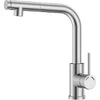 Unyqoos Robinet de cuisine en forme de L, avec douchette extractible, bec rotatif à 360°, en acier inoxydable brossé, hauteur de 27,3 cm, longueur du bec de 22,5 cm, tuyau de 60 cm, raccordement G3/8