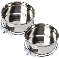 Unyqoos Ensemble de 2 gamelles pour oiseaux en acier inoxydable avec système de fixation pour cage – amovibles, compatibles lave-vaisselle, idéales pour les perroquets et les perruches