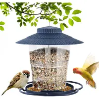 Unyqoos Nourrisoir suspendu étanche pour oiseaux, fabriqué en plastique, avec un toit incliné. Chambre à nourriture transparente, grande capacité de 2,5 livres, idéal pour balcon et jardin, facile à nettoyer