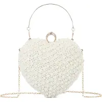 Unyqoos : Pochette en forme de cœur, ornée de perles – élégante petite sacoche idéale pour les soirées et les occasions spéciales, avec bandoulière amovible