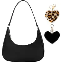 Unyqoos Sac bandoulière Y2K – Design réversible noir et léopard, sac léger à porter à l'épaule, avec pendentif en forme de cœur, idéal pour le quotidien, l'école et les sorties