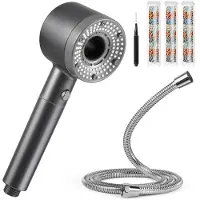 Unyqoos Pommeau de douche économe en eau avec 5 types de jets, anti-calcaire et système de filtration à 3 niveaux, tuyau de douche en acier inoxydable de 1,5 m, raccord universel