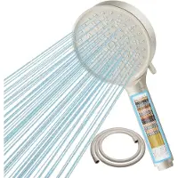 Unyqoos Douchette avec filtre à 20 étages – économique en eau, 6 types de jets, en ABS chromé, incluant un tuyau anti-pliure de 1,5 m et un raccord G12