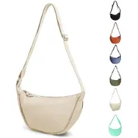 Unyqoos Sac bandoulière pour femmes, forme demi-lune, en nylon, imperméable et léger, avec bandoulière réglable de 30 à 57 cm, dimensions : 31 x 16 x 9 cm, disponible en noir, bleu, olive et beige