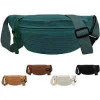 Unyqoos Poche de ceinture en toile de coton (33 x 16 x 9 cm) – banane légère unie de 160 g, avec sangle réglable pour la ceinture ou l'épaule, 3 compartiments zippés, et un compartiment anti-vol