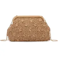 Unyqoos Sac en paille tressée pour femmes – Pochette d'été en corde de papier avec doublure en polyester, 30 x 20 cm, fermeture à clip et chaîne amovible