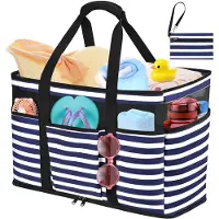 Unyqoos Sac de plage et de voyage résistant à l'eau, 45 L (50 x 35 x 20 cm), avec partie supérieure en mesh, compartiment étanche, 8 poches extérieures et porte-clés – pour femmes et familles