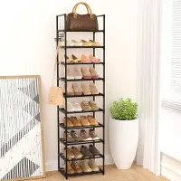 Unyqoos Étagère à chaussures Schmales, haute, avec 10 étagères réglables – 200 × 30 cm, tubes en métal avec revêtement en poudre et connecteurs en PP renforcé