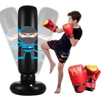 Unyqoos : Sac de frappe gonflable sur pied, 165 cm, avec gants de boxe – PVC, base remplissable avec de l'eau ou du sable, prêt à l'emploi pour une utilisation à domicile