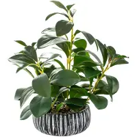 Unyqoos Plante d'intérieur artificielle verte, 32 cm, avec un pot en terre cuite noire rustique (15 × 7,5 cm) – Décoration réaliste pour le salon, la salle de bain et le bureau