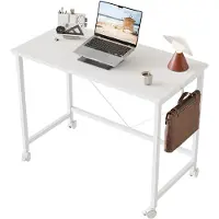 Unyqoos Bureau 80x40 cm – compact et moderne, structure en acier en forme de V avec roulettes, gain de place idéal pour le télétravail et les étudiants, fabriqué en panneaux de particules