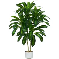 Unyqoos Dracaena artificielle, 120 cm – plante artificielle réaliste avec 2 tiges, des fils métalliques réglables et un pot en ciment blanc rempli de gravier, idéale pour l'intérieur et l'extérieur