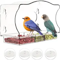 Unyqoos Mangeoire transparente pour oiseaux, en acrylique, de la marque , avec 4 ventouses, des orifices de drainage et une conception amovible – empêche l'accès aux écureuils