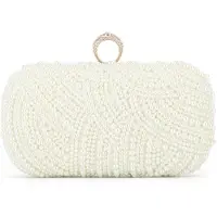 Unyqoos : Élégante pochette pour femmes – Ivoire avec ornements de perles, 22 x 11 x 6 cm, sac à main et bandoulière avec doublure en polyester