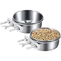Unyqoos Ensemble de deux gamelles en acier inoxydable , (10 x 4,5 cm) – amovibles, lavables au lave-vaisselle, résistantes à la rouille, faciles à installer, pour perruches et perroquets