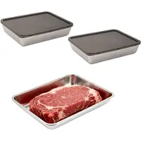 Unyqoos Ensemble de 3 boîtes alimentaires en acier inoxydable 316L avec couvercles en PE, dimensions 25 x 20 x 5,5 cm – empilables, adaptées au réfrigérateur, couvercles adaptés au congélateur