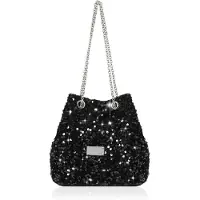 Unyqoos Pochette scintillante ornée de paillettes, avec chaîne métallique amovible – sac à main, sac bandoulière et sac porté à l'épaule, dimensions : 22 x 20 x 14 cm, doublure intérieure luxueuse