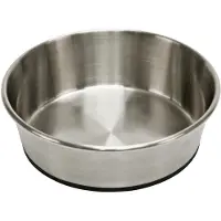 Unyqoos Bol en acier inoxydable, 1600 ml, avec base en caoutchouc antidérapante, argent et noir, 22 x 6,8 cm, pour chiens et chats