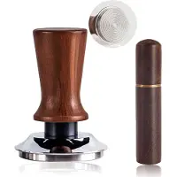 Unyqoos : Tamper pour café avec calibrage automatique, base en aluminium avec filetage et manche en noyer, design ergonomique – compatible avec les porte-filtres de 51 mm