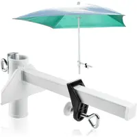 Unyqoos Support de parasol extra large, en métal avec revêtement par poudre, de couleur blanche. Fixation pour balcon et rambardes sans perçage, diamètre 28–38 mm, dimensions 33×14×14 cm