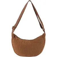 Unyqoos Sac bandoulière pour femmes en tissu corduroy (forme demi-lune) – 31 x 16 x 9 cm, bandoulière réglable, résistant à l'eau, avec compartiments intérieurs