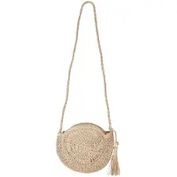 Unyqoos Sac bandoulière pour femmes, tissé à la main en fibres naturelles, avec des franges, une fermeture éclair, de couleur beige-kaki, dimensions 24 x 20 cm, bandoulière de 60 cm