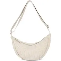 Unyqoos Sac bandoulière en velours côtelé, forme demi-lune, pour femmes – 30 x 15 x 10 cm, 120 g, bandoulière réglable, design rétro