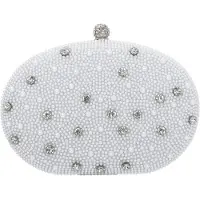Unyqoos : Pochette élégante en nacré, ornée de perles, avec cadre métallique, anse et chaîne amovible, dimensions : 20 x 6 x 15 cm, idéale pour les mariages et les événements de gala