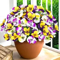 Unyqoos : Fleurs artificielles réalistes, jaune et blanc – Résistantes aux UV, faciles d'entretien, fabriquées en plastique et en tissu soyeux, aspect violette pour intérieur et extérieur