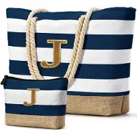 Unyqoos Sac de plage et de voyage pour femmes – imperméable et pliable, 52 x 36 x 17 cm, polyester, fermeture éclair, poche intérieure étanche, 2 compartiments, fond robuste, à rayures