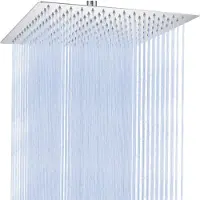 Unyqoos Douche rectangulaire 30 x 30 cm, en acier inoxydable/chrome, avec 196 buses en silicone, autonettoyante, pivotante à 360°, inclinable jusqu'à 15°, raccordement G1/2