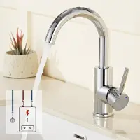 Unyqoos Robinet de cuisine basse pression , en laiton chromé, avec cartouche en céramique, bec rotatif à 360°, 3 raccords, tuyau de 50 cm, pour chauffe-eau et cuisine/salle de bain