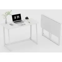 Unyqoos Bureau pliable compact , sans montage – seulement 7 cm une fois replié, pieds en métal et plateau en panneau de particules épais, idéal pour le télétravail et les espaces d'étude