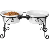 Unyqoos Gamelle double surélevée pour chiens, en céramique, 2 x 2400 ml, blanche – ensemble de grandes gamelles pour chiens de taille moyenne et grande