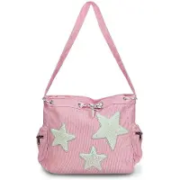 Unyqoos Sac pour femmes en velours côtelé – Sac à bandoulière de 32 x 29,5 x 10 cm, spacieux avec 3 compartiments zippés, cordon de serrage amovible et décor pentagramme