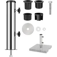 Unyqoos Support réglable pour parasol en acier inoxydable, noir – inclut 3 manchons en PVC (32/40/50 mm), base stable avec 2 boutons de fixation, pour parasol, mât de drapeau, gonfleur