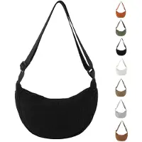 Unyqoos Sac bandoulière en velours pour femmes – forme demi-lune, résistant à l'eau, bandoulière réglable, léger et pliable, compartiments intérieurs pratiques