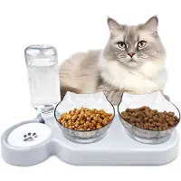 Unyqoos : Gamelle élévée 3-en-1 pour chats – avec des gamelles inclinables à 15°, 2 gamelles rotatives et une fontaine à eau intégrée de 500 ml, idéale pour les aliments secs et humides