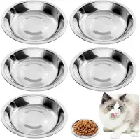 Unyqoos Ensemble de 5 gamelles en acier inoxydable pour chats et petits chiens, diamètre 15,5 cm, hauteur 2,3 cm – plates, empilables, lavables au lave-vaisselle, sans danger pour les aliments