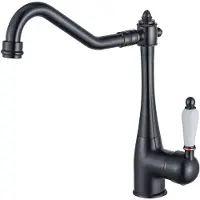 Unyqoos Robinet de cuisine rétro noir – laiton, bronze brossé texturé, bec haut pivotant à 360°, mitigeur à un levier, cartouche en céramique