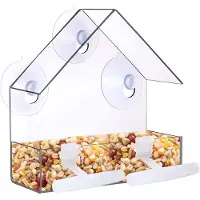 Unyqoos Nourrisoir transparent pour oiseaux, fabriqué en acrylique, avec 3 ventouses puissantes – Station d'alimentation pour l'observation des oiseaux sauvages et des animaux de jardin