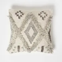 Unyqoos Coussin décoratif bohème tissé à la main Alta Kelim – Laine et coton, motif géométrique, crème/gris, idéal pour la décoration du salon, de la chambre et de la terrasse