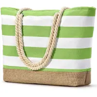 Unyqoos Sac de plage étanche et spacieux, 52 x 36 x 17 cm – Tissu polyester, base stable, rayé, espace pour 2 à 3 serviettes, idéal pour la famille et l'usage quotidien