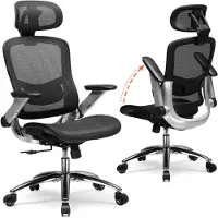 COMHOMA Chaise de bureau , chaise de bureau ergonomique avec dossier en maille, appui-tête 2D, accoudoirs 4D, dossier haut avec bascule et blocage 90-125°, 180 kg Noir