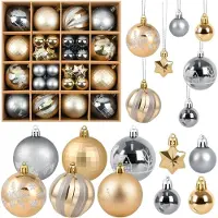 Unyqoos Ensemble de 44 boules de Noël en or et en argent – boules décoratives incassables en plastique galvanisé, avec finition mate et brillante, pour intérieur et extérieur