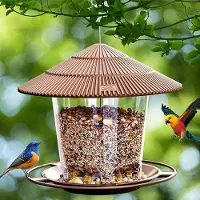 Unyqoos Maison à oiseaux étanche avec accès à 360°, toit incliné et crochets de suspension – idéale pour le jardin et le balcon, avec système de drainage intégré, livrée entièrement assemblée