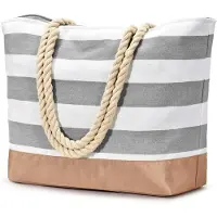 Unyqoos Sac de plage et de voyage pour femmes, grande taille (52 x 36 x 17 cm) – en polyester imperméable, spacieux avec compartiment pour les vêtements mouillés et poches intérieures, design rayé