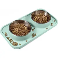 Unyqoos Distributeur de nourriture et d'eau surélevé pour chats – Bol en acier inoxydable de 354 ml, base en PP, patins en silicone antidérapants, design anti-fuite, couleur turquoise