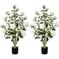 Unyqoos : Lot de 2 arbres artificiels de camélias en pot – ensemble de décoration réaliste avec des fleurs et des feuilles très détaillées, facile d'entretien pour l'intérieur et l'extérieur